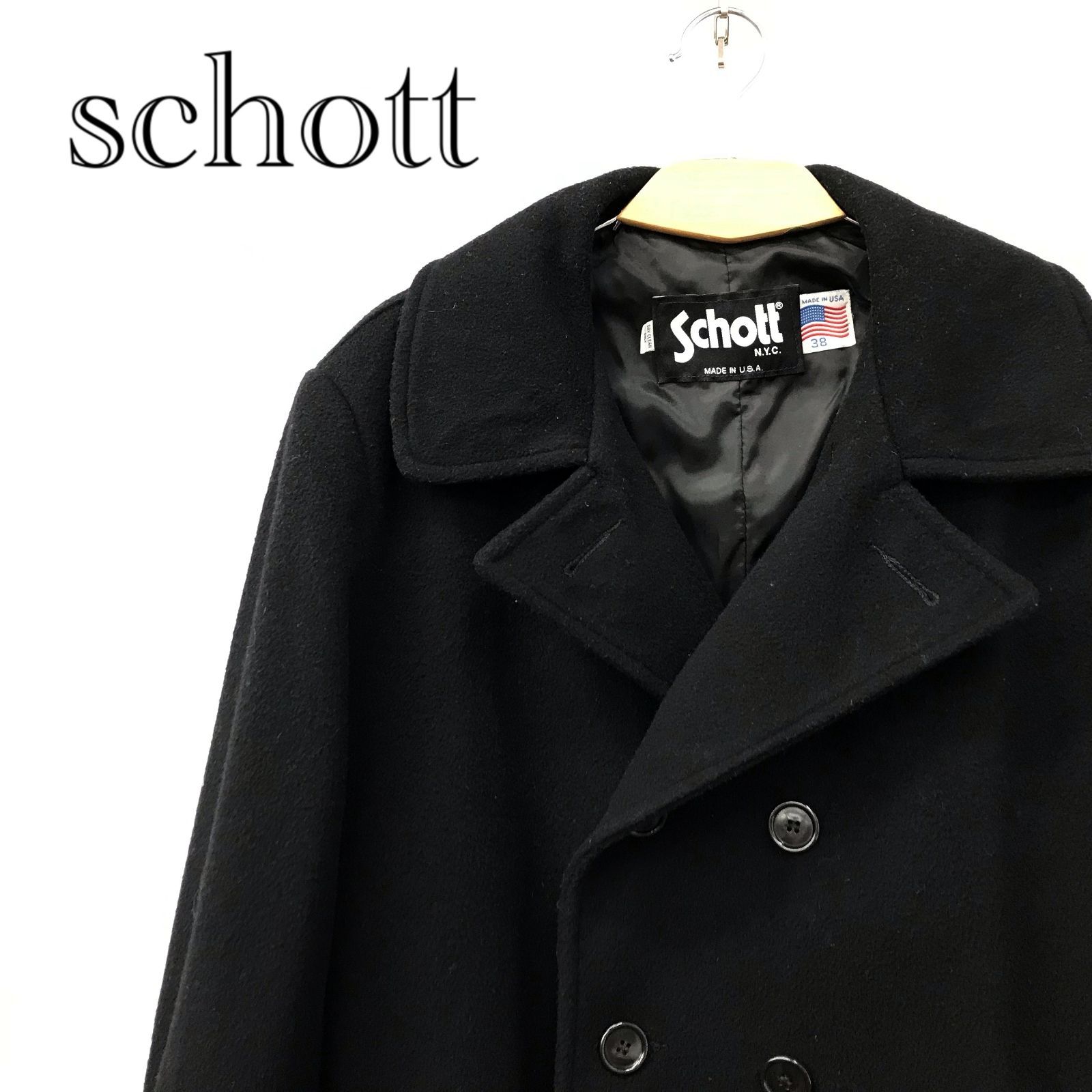 USA製 SCHOTT ロングコート ダブルブレスト ピーコート 38 ブラック