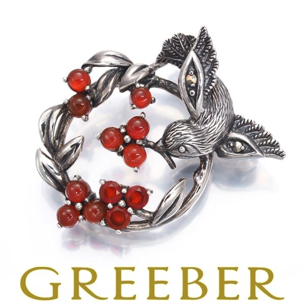 碌山 ロクザン ブローチ兼ペンダントトップ メノウ マーカサイト ふく