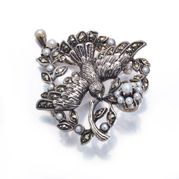 碌山 ロクザン ヴィンテージ オニキス パール シルバーブローチ 925 碌山 ロクザン ヴィンテージ オニキス パール シルバーブローチ 925