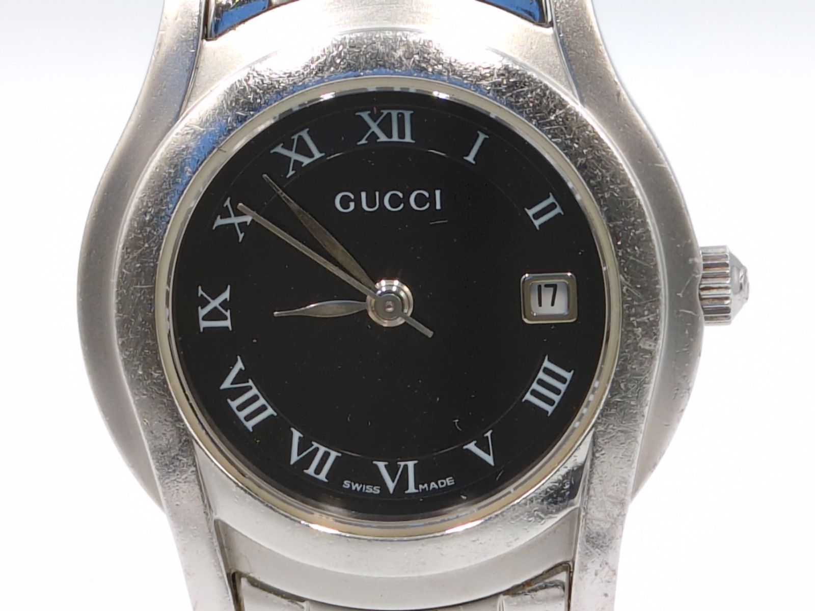GUCCI グッチ クォーツ 腕時計 ブラック文字盤 ローマ数字 デイト 稼働 