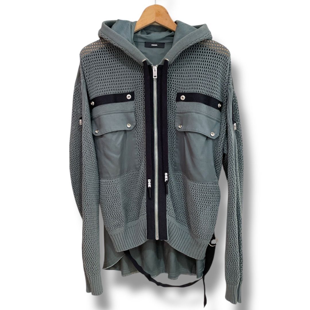 DIESEL ディーゼル Y2Kニットフーディジャケット メッシュ ローゲージ