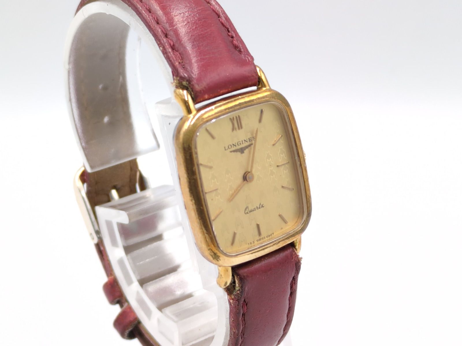 LONGINES ロンジン クォーツ 腕時計 スクエア ゴールド文字盤 革ベルト