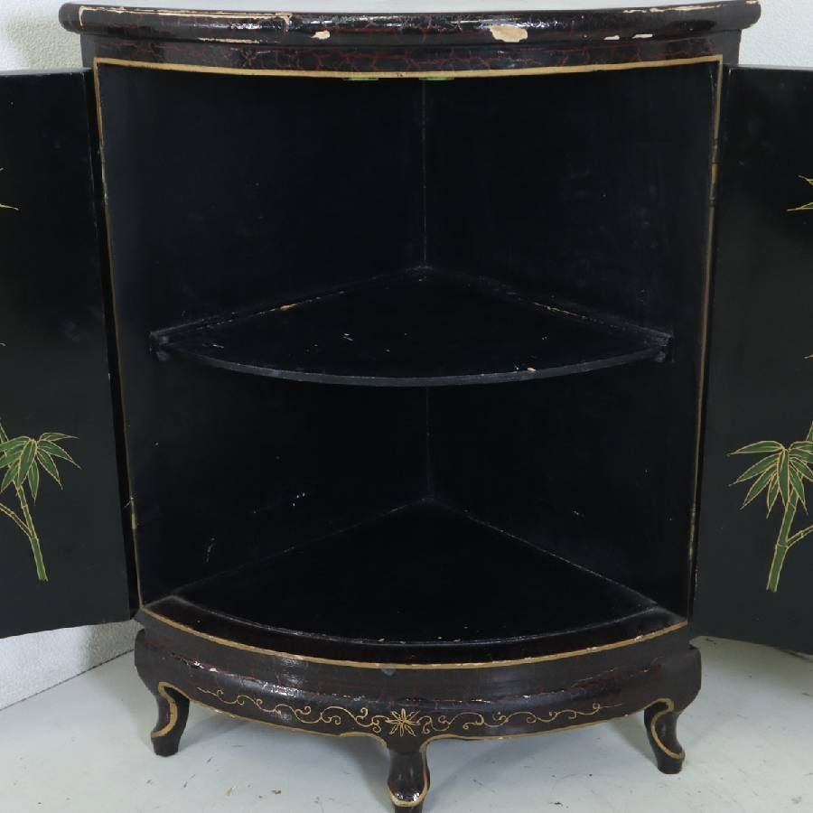 黒漆 中国美術 花鳥図 真鍮金具 飾り棚/キャビネット 黒漆 中国美術 花鳥図 真鍮金具 飾り棚/キャビネット 黒漆 中国美術 花鳥図