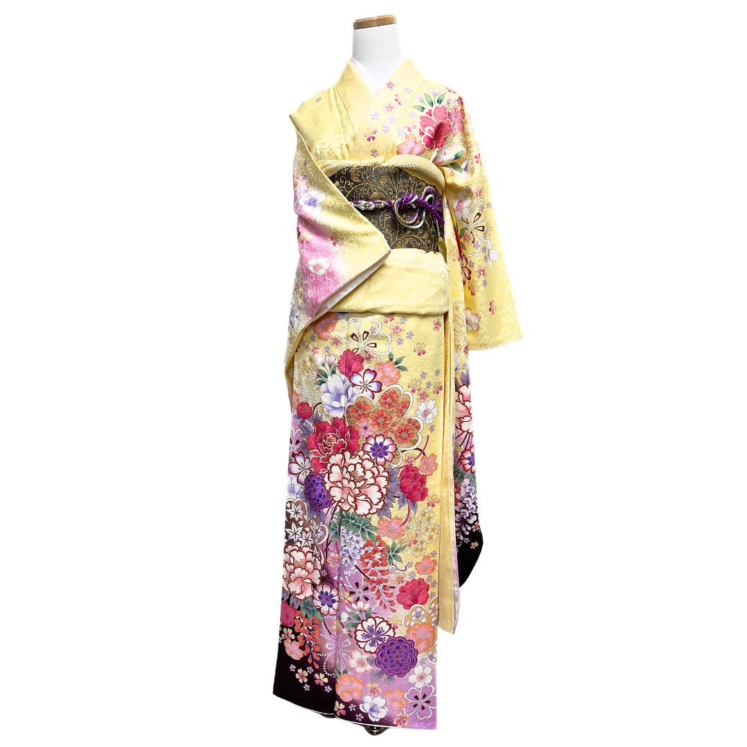 振袖 金彩 牡丹 菊 水引 桜 桜紗綾形地紋 晴れの日 着物 124b d ms 