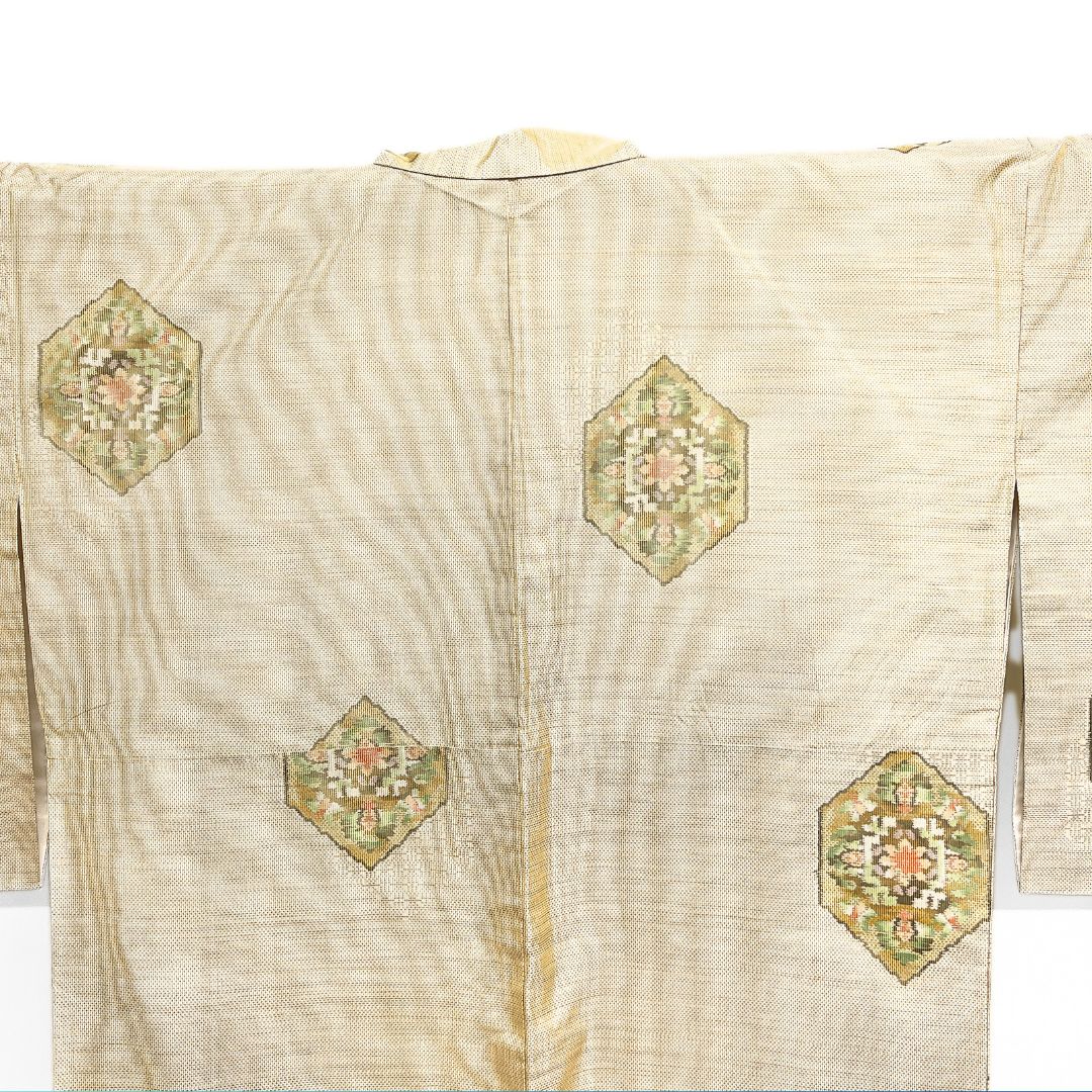 都喜ヱ門 小紋 大島紬 証紙付き 手絣 重ね亀甲 華紋 着物 124b d ms