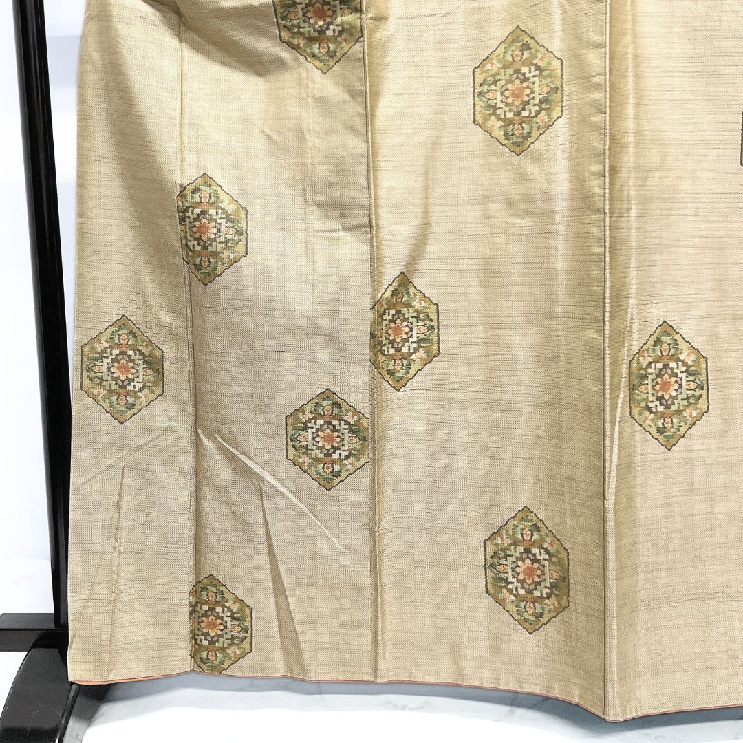 都喜ヱ門 小紋 大島紬 証紙付き 手絣 重ね亀甲 華紋 着物 124b d ms