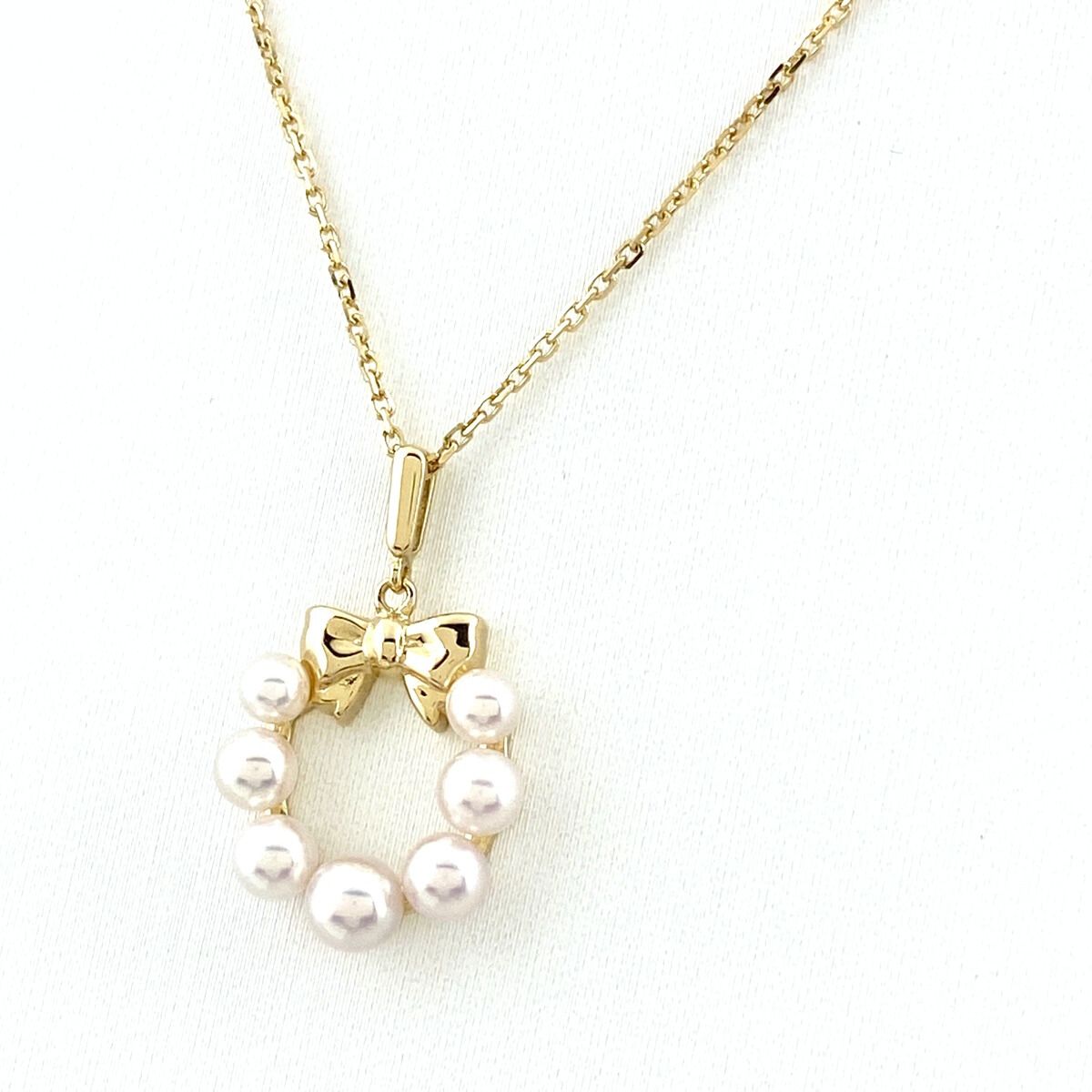 MIKIMOTO リボンモチーフ 真珠 ネックレス MIKIMOTO/ミキモト】 リボンモチーフ アコヤ真珠 7.0mm ネックレス K14