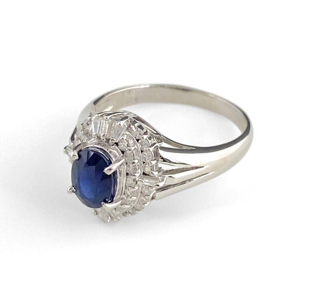 サファイア デザインリング プラチナ 指輪 メレダイヤ リング 13号