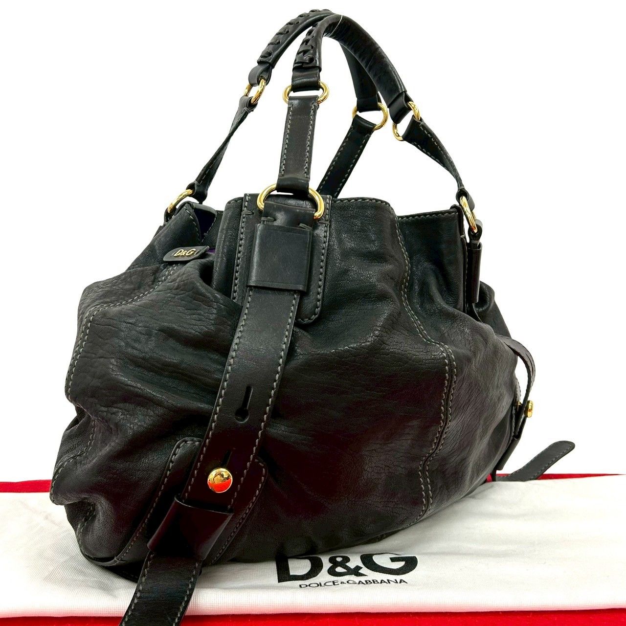 DOLCE & GABBANA レザー　トートバッグ　2WAY 本革 ドルチェ&ガッバーナ 2WAYバッグ 黒 型押しロゴ 本革 イタリア製