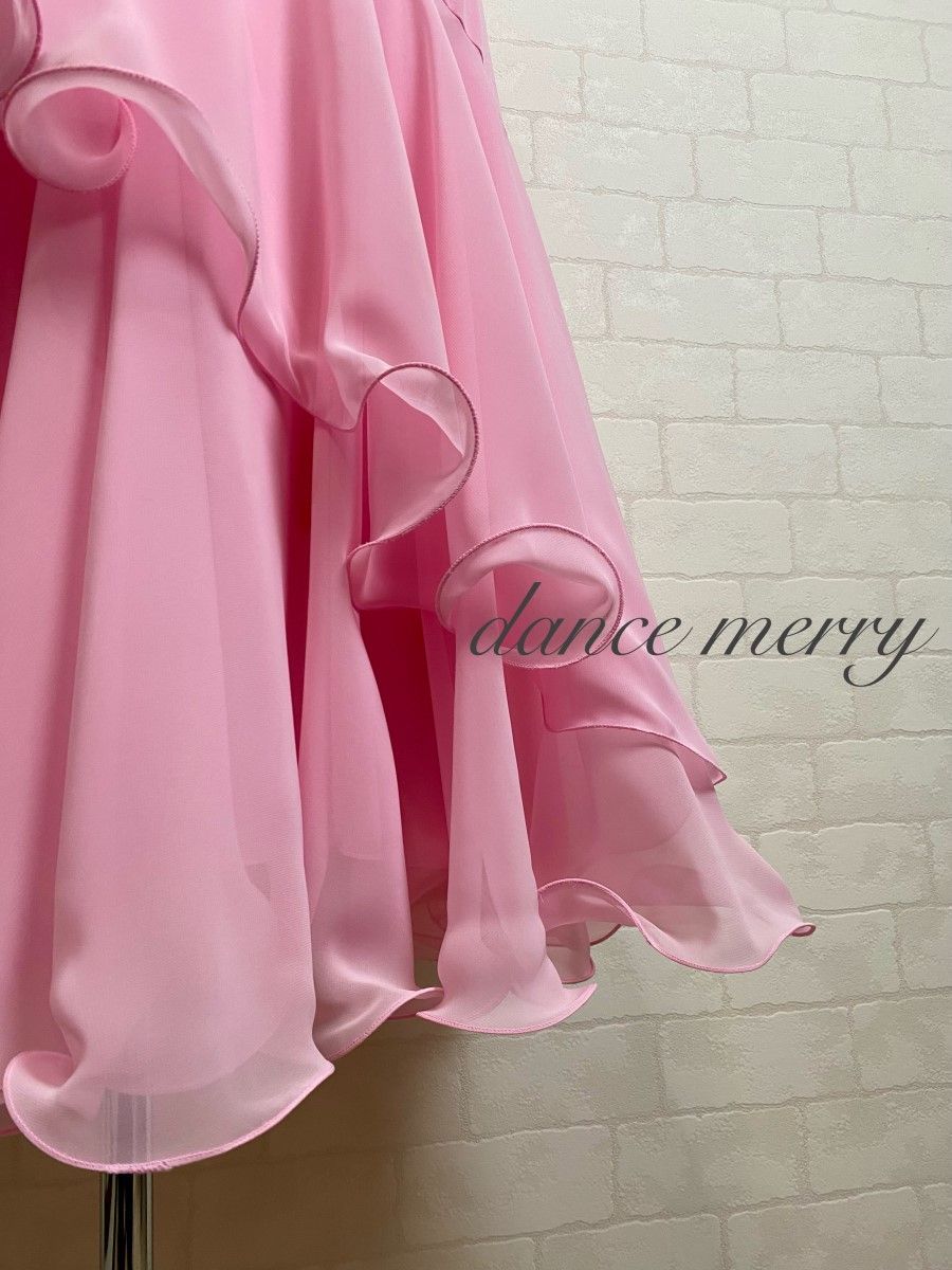 新品 社交ダンス ツーピース ワルツ 薄 ピンク セットアップ 衣装 2839