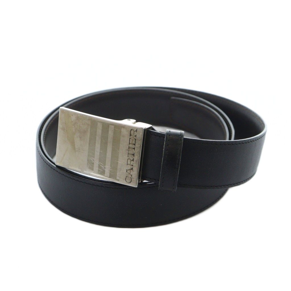 カルティエ Cartier ベルト レザー ロゴ シルバー金具 黒 ブラック