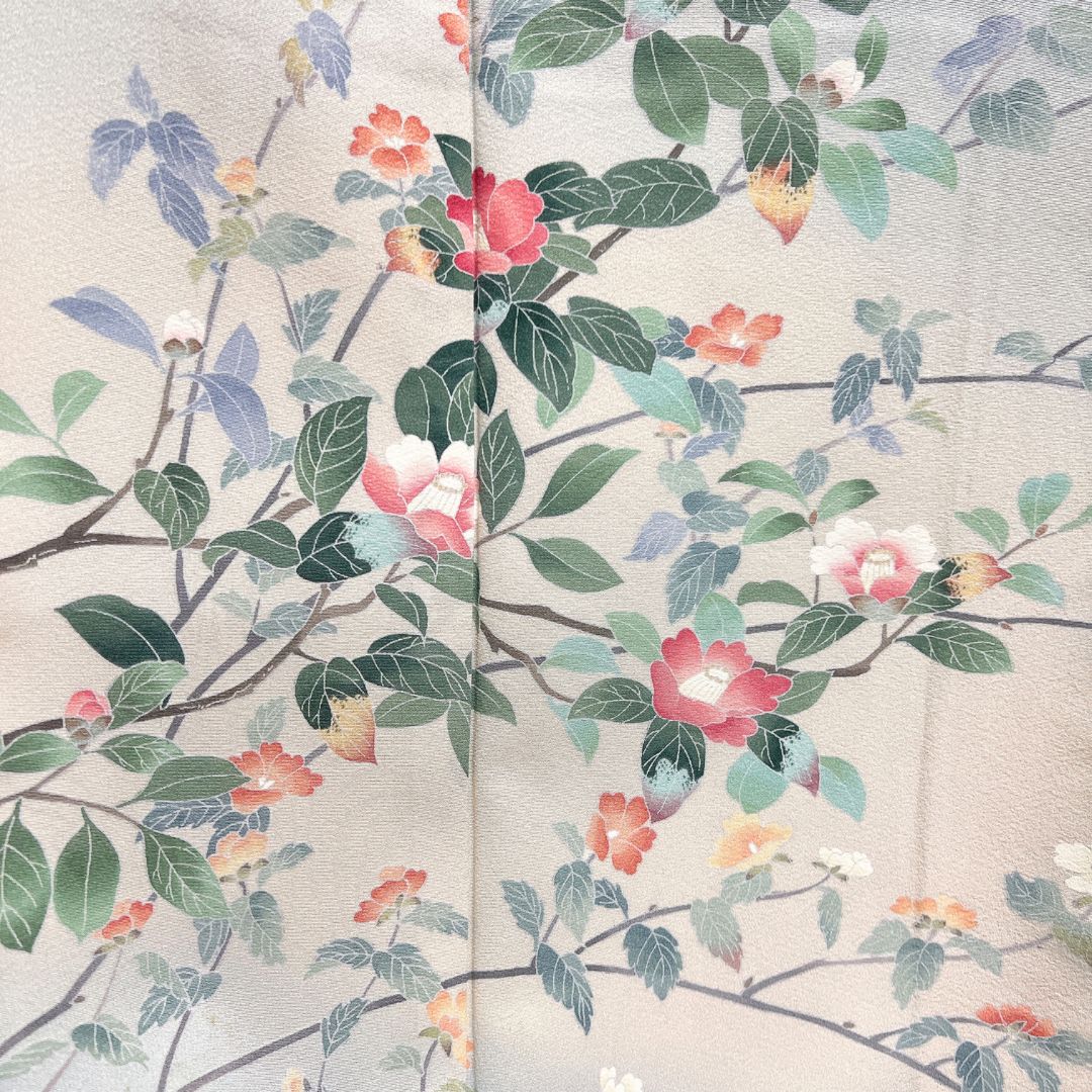 作家もの 訪問着 京加賀友禅 椿 ライトブルー 紋無し 着物 124b d ms