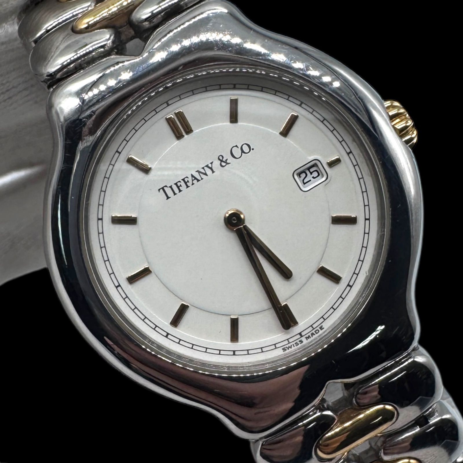 新品電池稼働 美品 TIFFANY&Co ティファニー 18K SS TESORO ティソロ 