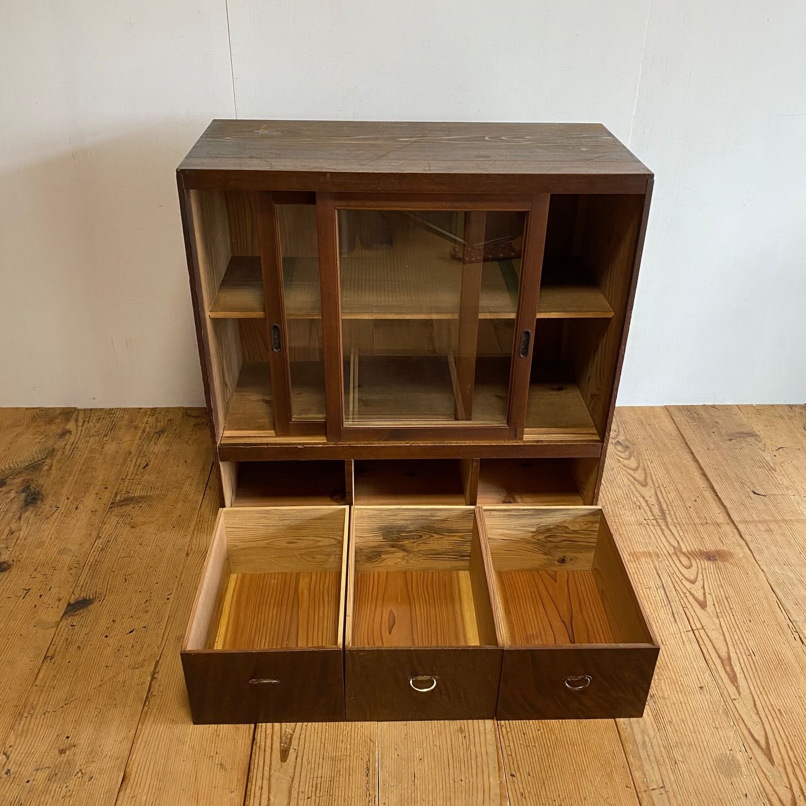 アンティーク　収納棚　引き出し　ガラス戸　レトロ　古道具　ヴィンテージ アンティーク 収納棚 引き出し ガラス戸 レトロ 古道具 ヴィンテージ