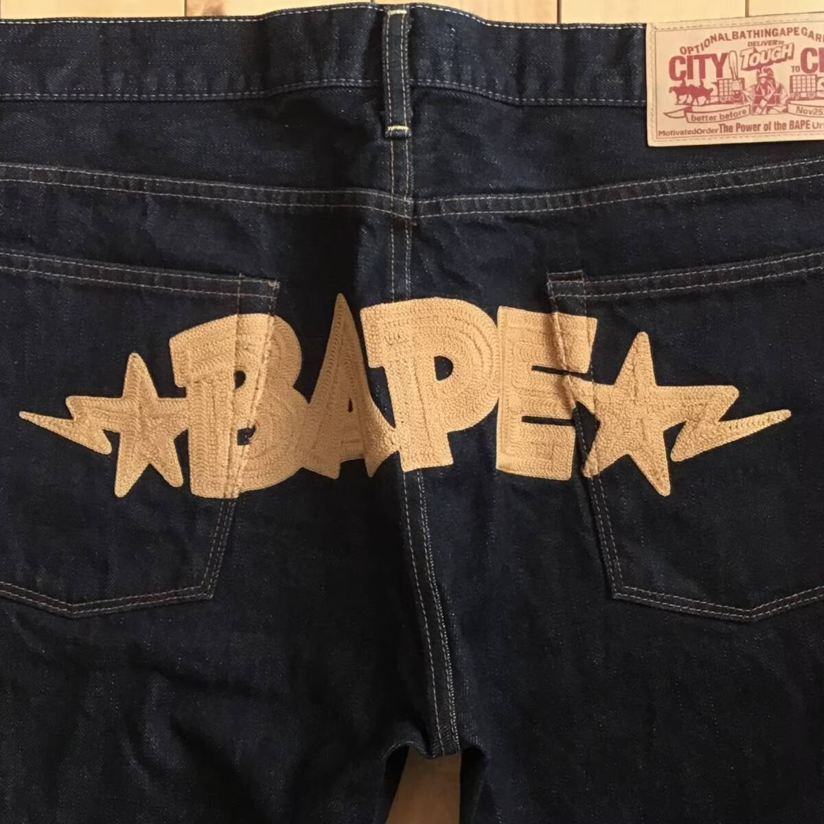 ☆XL☆ BAPESTA 刺繍 デニム パンツ a bathing ape star BAPE sta