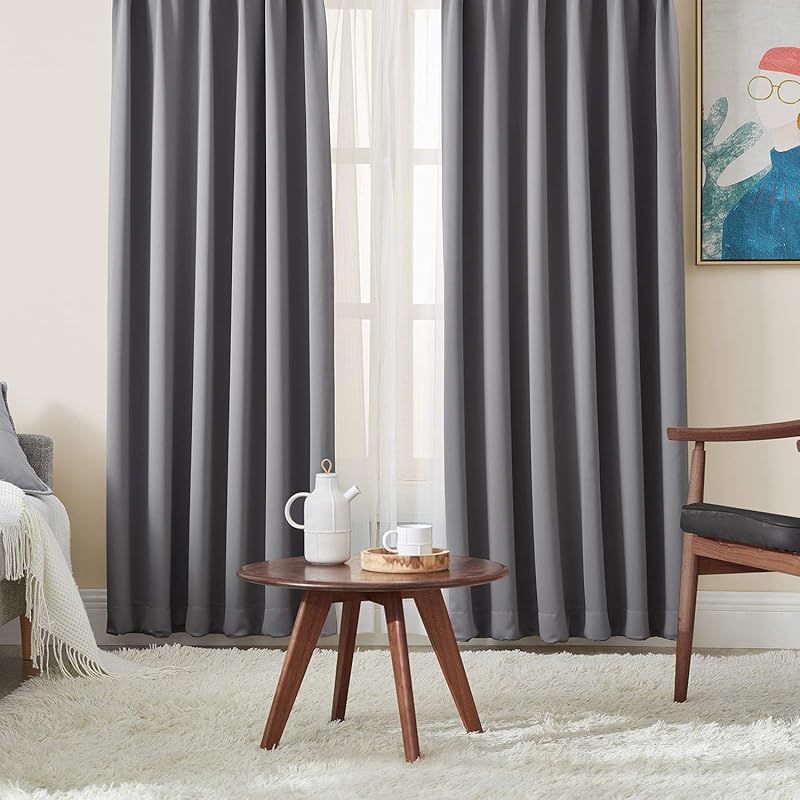 Hansleep カーテン 遮光カーテン 4枚セット 1級遮光 グレー 幅100cm丈210cm 断熱 防寒 防音 省エネ 無地 洗える 寝室 リビング用 (ドレープカーテン2枚・レースカーテン2枚)