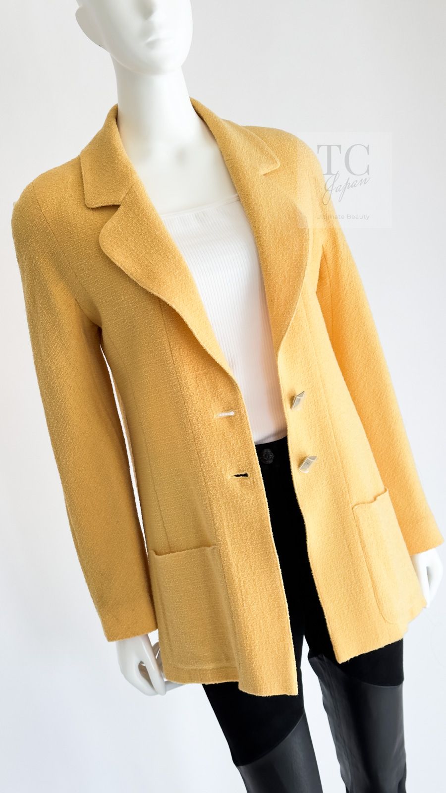 シャネル ヴィンテージ ジャケット CHANEL ソフト イエロー CC ボタン