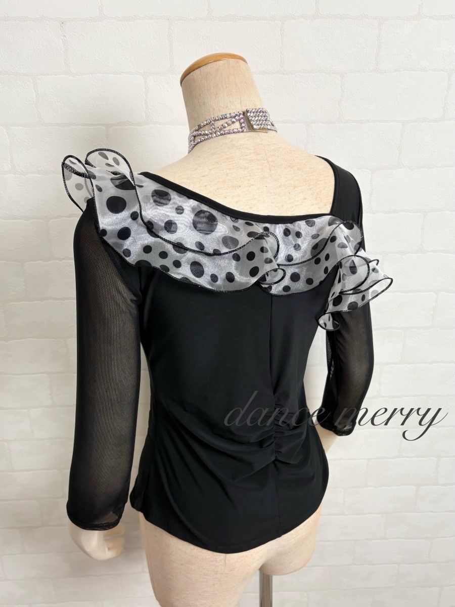 新品 社交ダンス ツーピース セットアップ パーティ 黒 白 水玉 2017