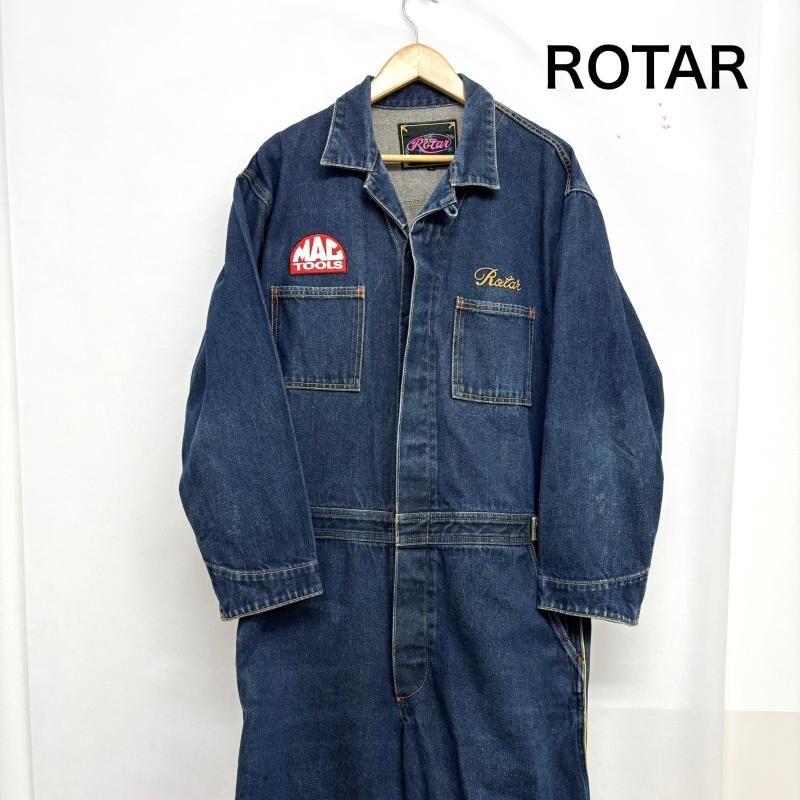 ローター オールインワン つなぎ ロゴ サイドライン 刺繍 デニム