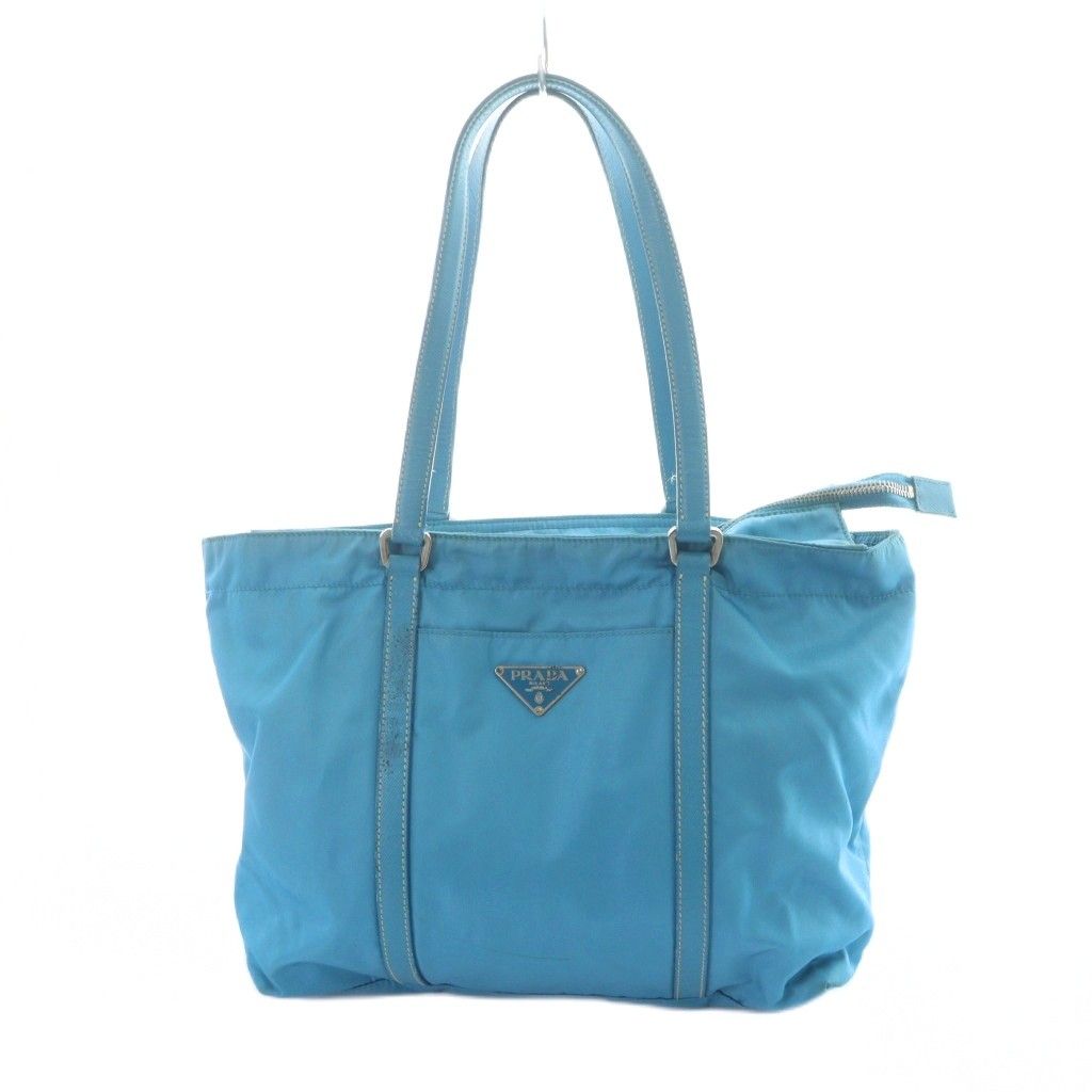 【美品】プラダ　ハンドバッグ　テスートナイロン　レザー　裏地総柄　三角ロゴ　紺 美品】プラダ ハンドバッグ テスートナイロン レザー 裏地総柄 三角
