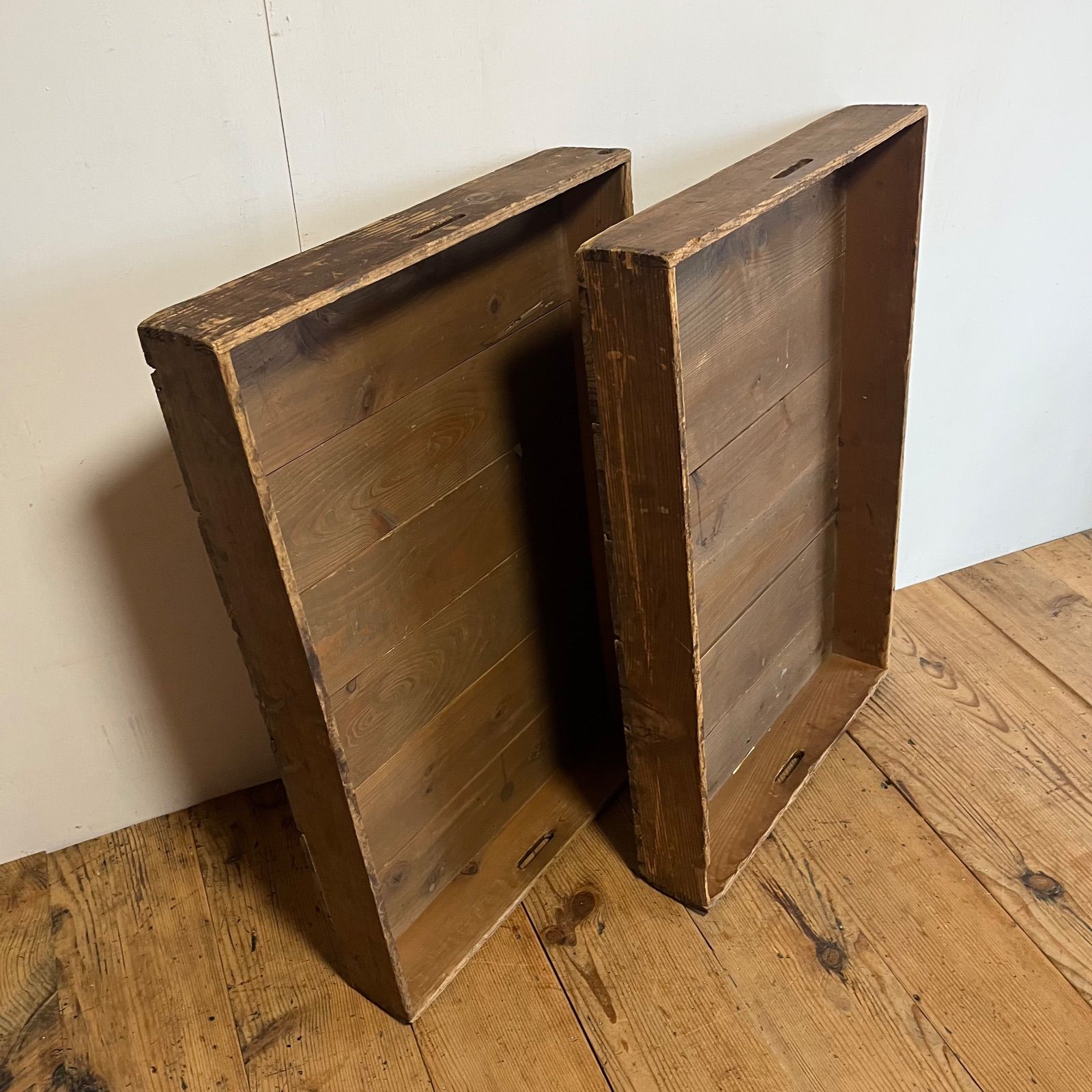 アンティーク 古道具 木箱 大きな木製トレイ 2点セット 古家具 収納 箱