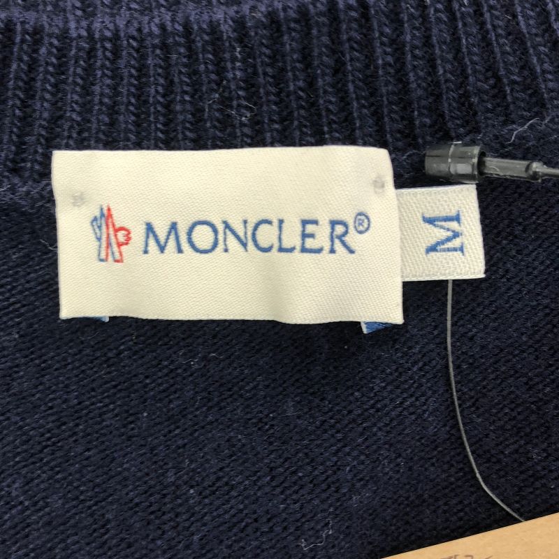 中古】MONCLER ニット Vネック M ネイビー グレー[66] - メルカリ