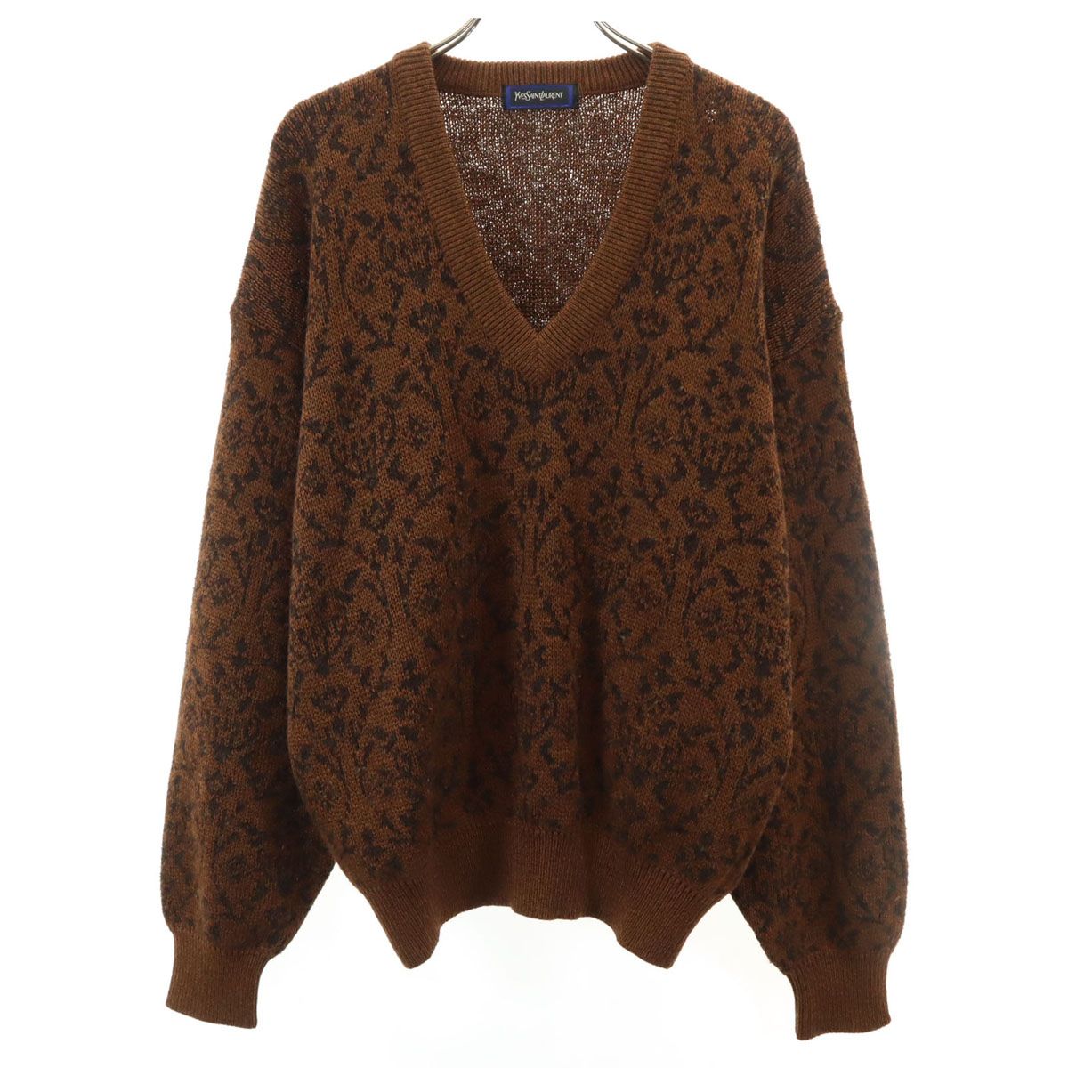 YVES SAINT LAURENT イヴサンローラン 90s オールド 総柄 長袖 Vネック 
