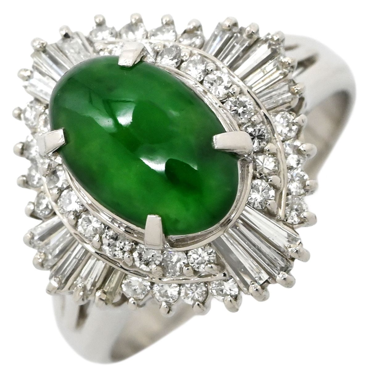 リング 指輪 ヒスイ 1.51ct ダイヤモンド プラチナシルバー 緑