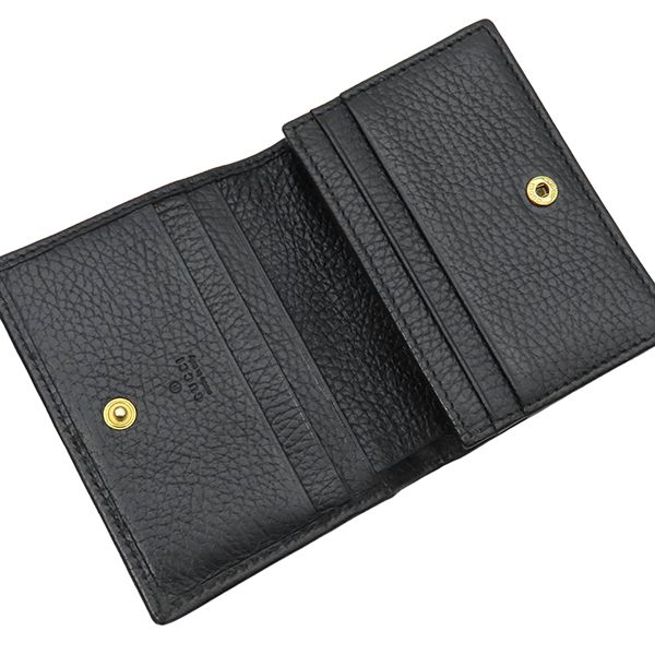 美品/付属品 GUCCI 二つ折り財布　456126 マーモント　オールブラック グッチ GUCCI 二つ折り財布 ダブルG カードケース ウォレット レザー