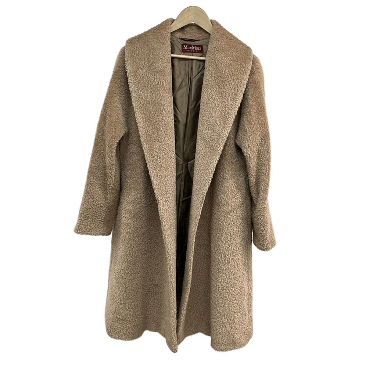 美品✨マックスマーラ ロングコート アルパカ 女優襟 ベージュ 42 大きめ MaxMara 42女優襟美品シャギーアルパカロングコート マックスマーラ 最