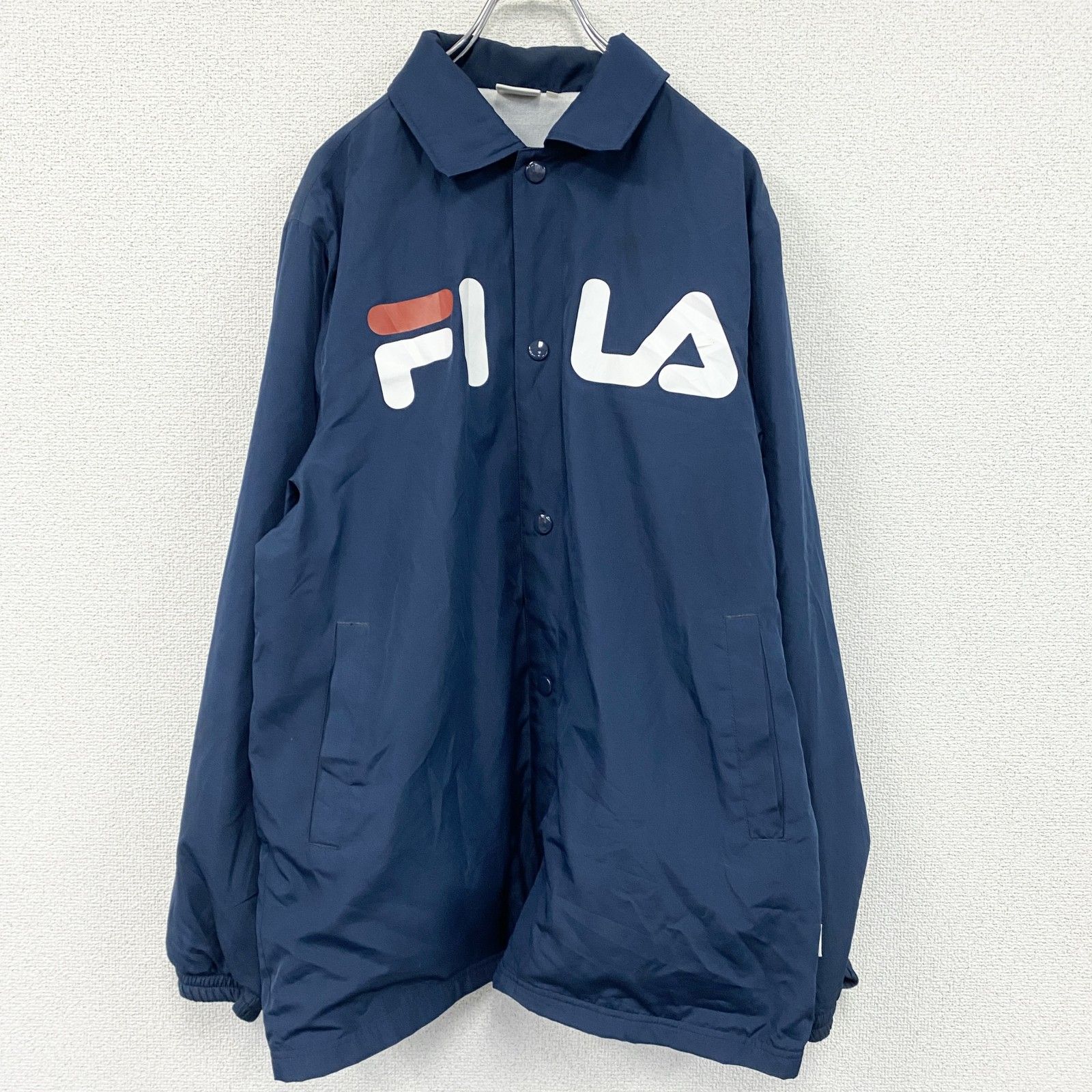 FILA ネイビー XL ジャケット 古着 used FILA フィラ コーチジャケット デカロゴ 紺 ネイビー XL
