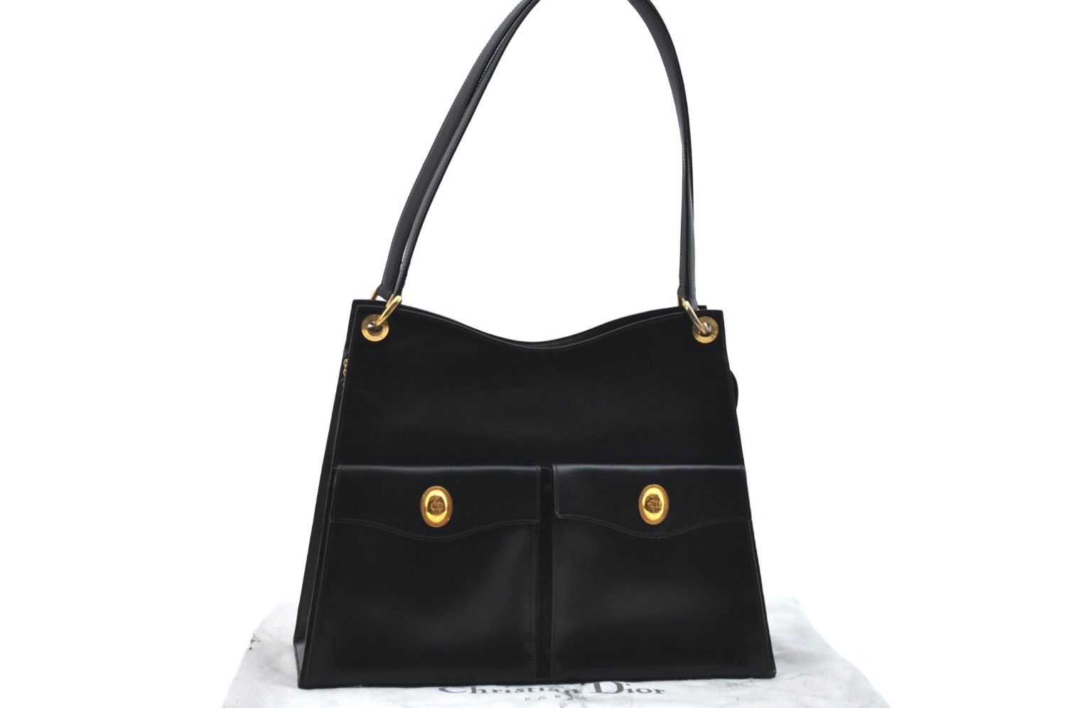 Christian Dior ディオール ショルダートートバッグ レザー ブラック