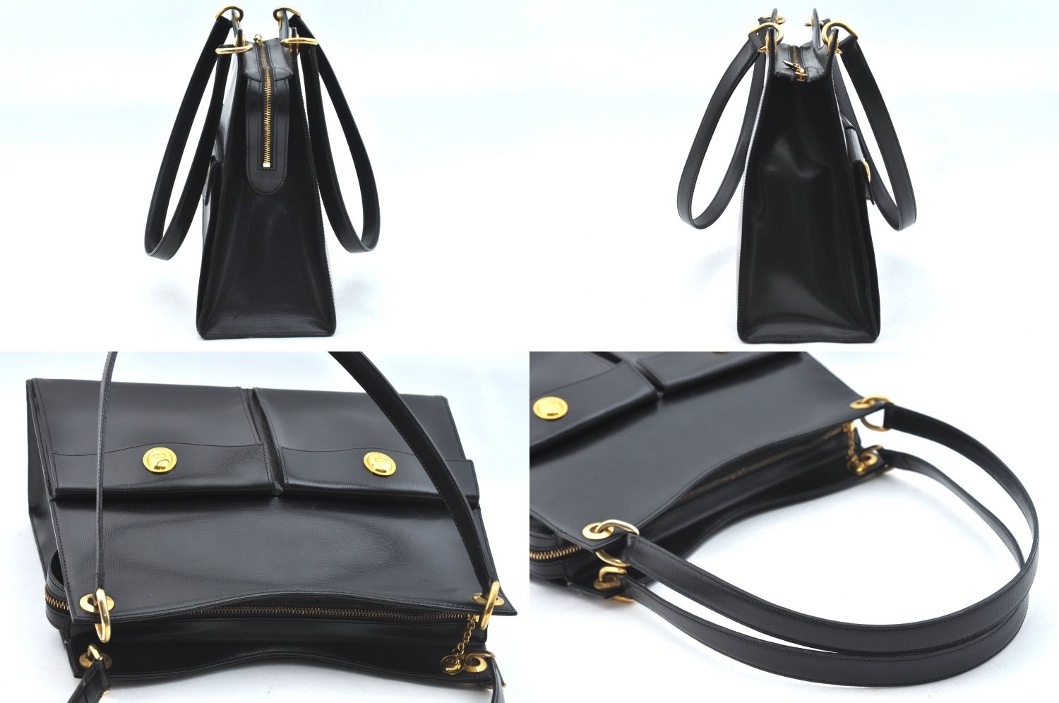 Christian Dior ディオール ショルダートートバッグ レザー ブラック