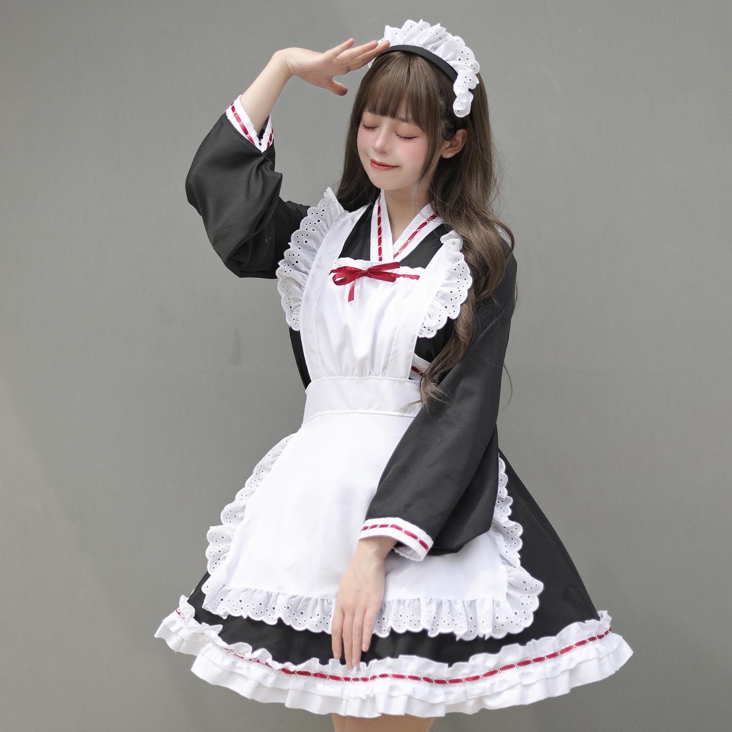 メイド服 長袖 着物 和風 メイド コスプレ 可愛い 和物ドレス ショート 