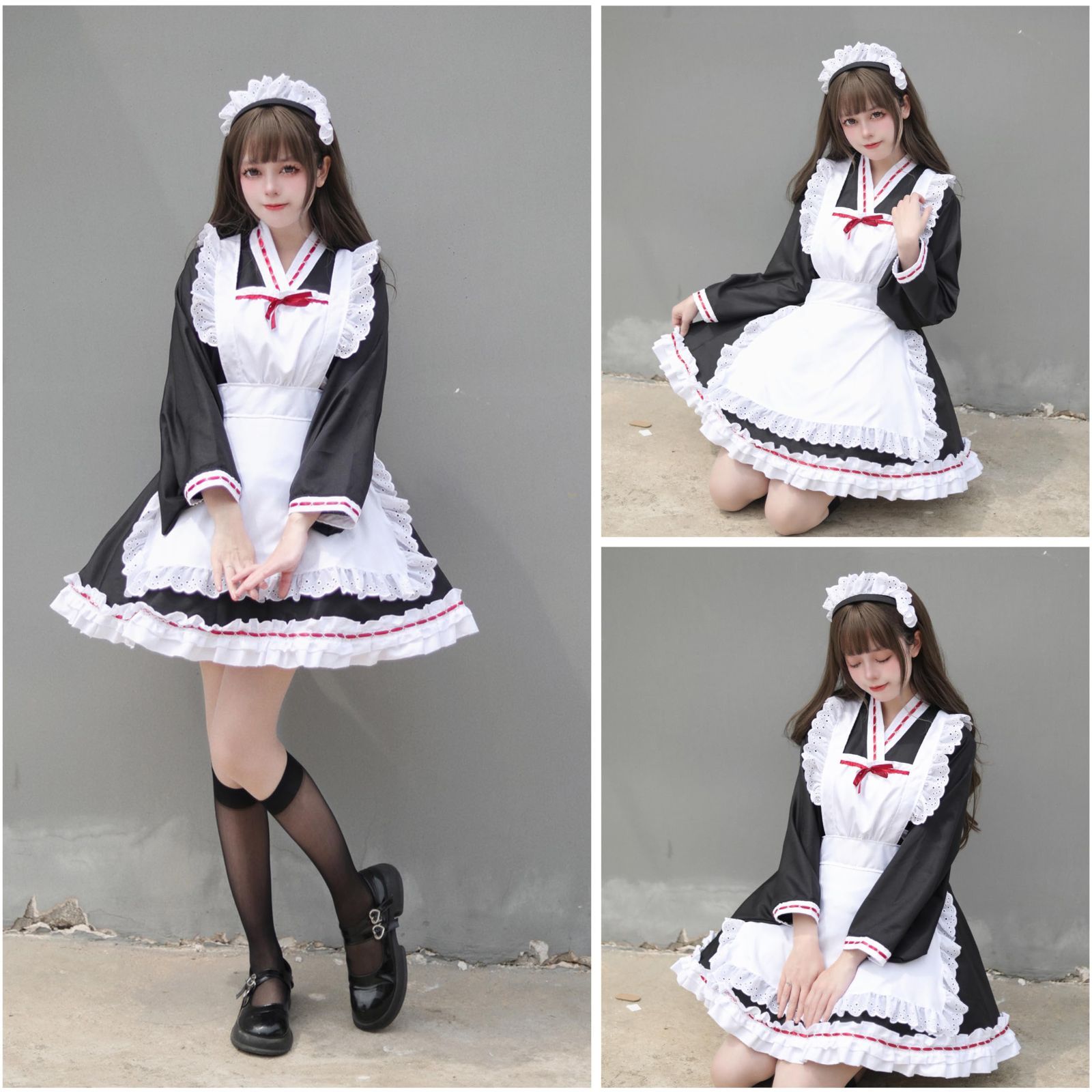 メイド服 長袖 着物 和風 メイド コスプレ 可愛い 和物ドレス ショート 