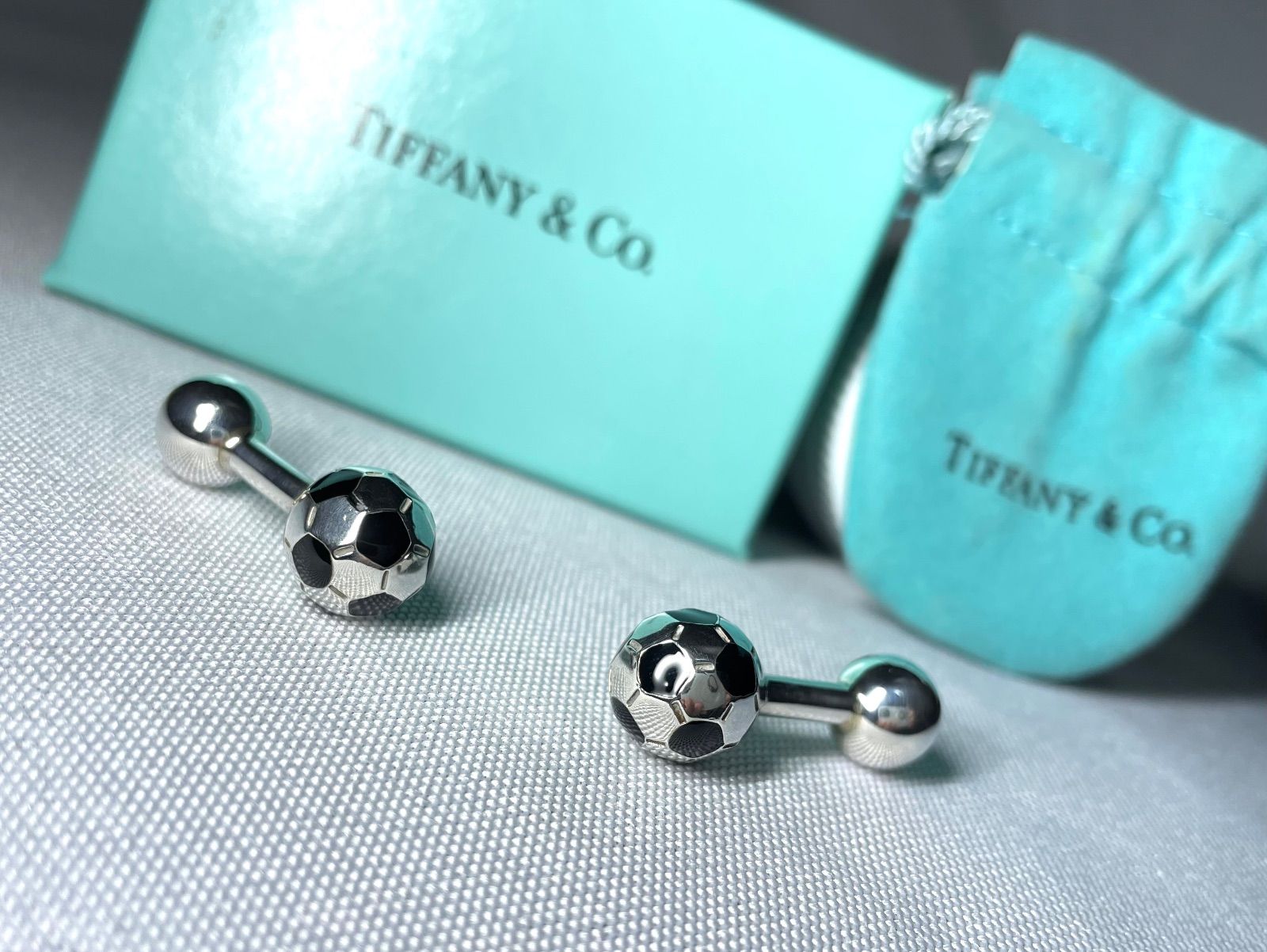 美品 Tiffany ティファニー サッカーボールカフス カフリンクス