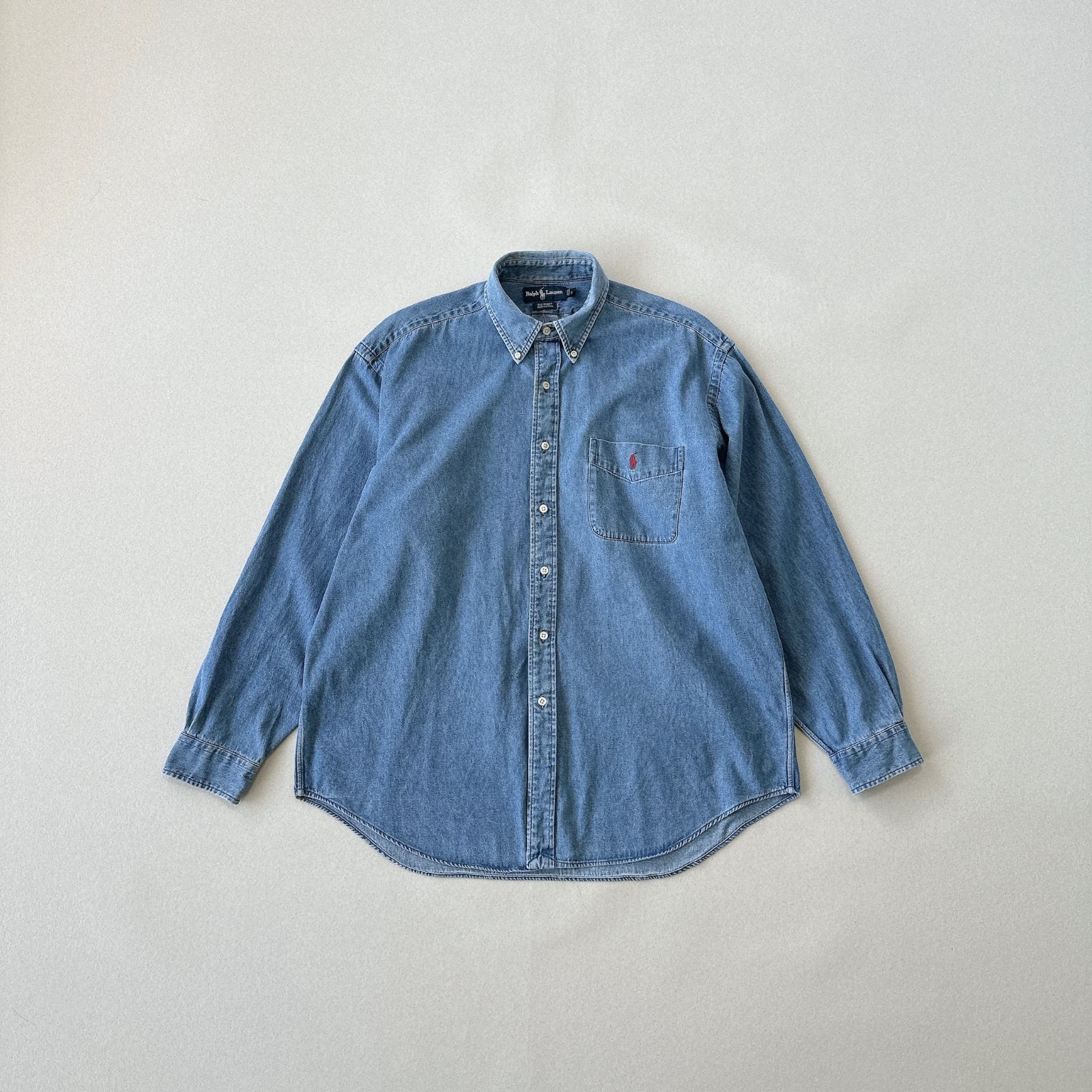 90s old Ralph Lauren デニムBDシャツ BIG SHIRT BIG FIT Lサイズ