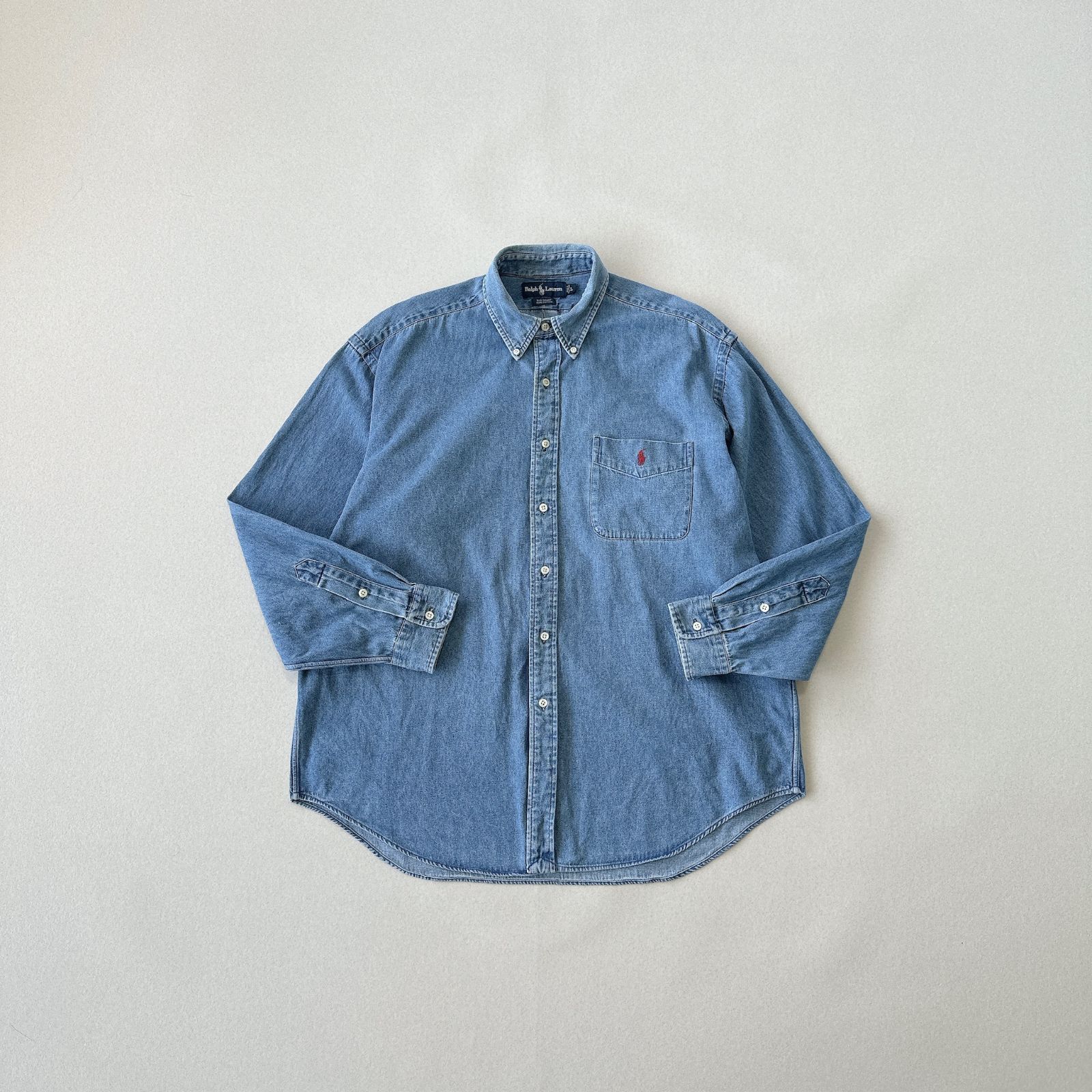 90s old Ralph Lauren デニムBDシャツ BIG SHIRT BIG FIT Lサイズ