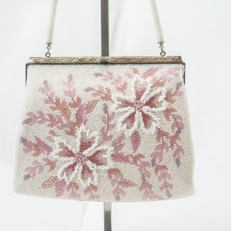 総ビーズバッグ ヴィンテージ がま口 昭和 レトロ 総ビーズバッグ 昭和レトロ がま口 ハンドバッグ 総柄 ブラック