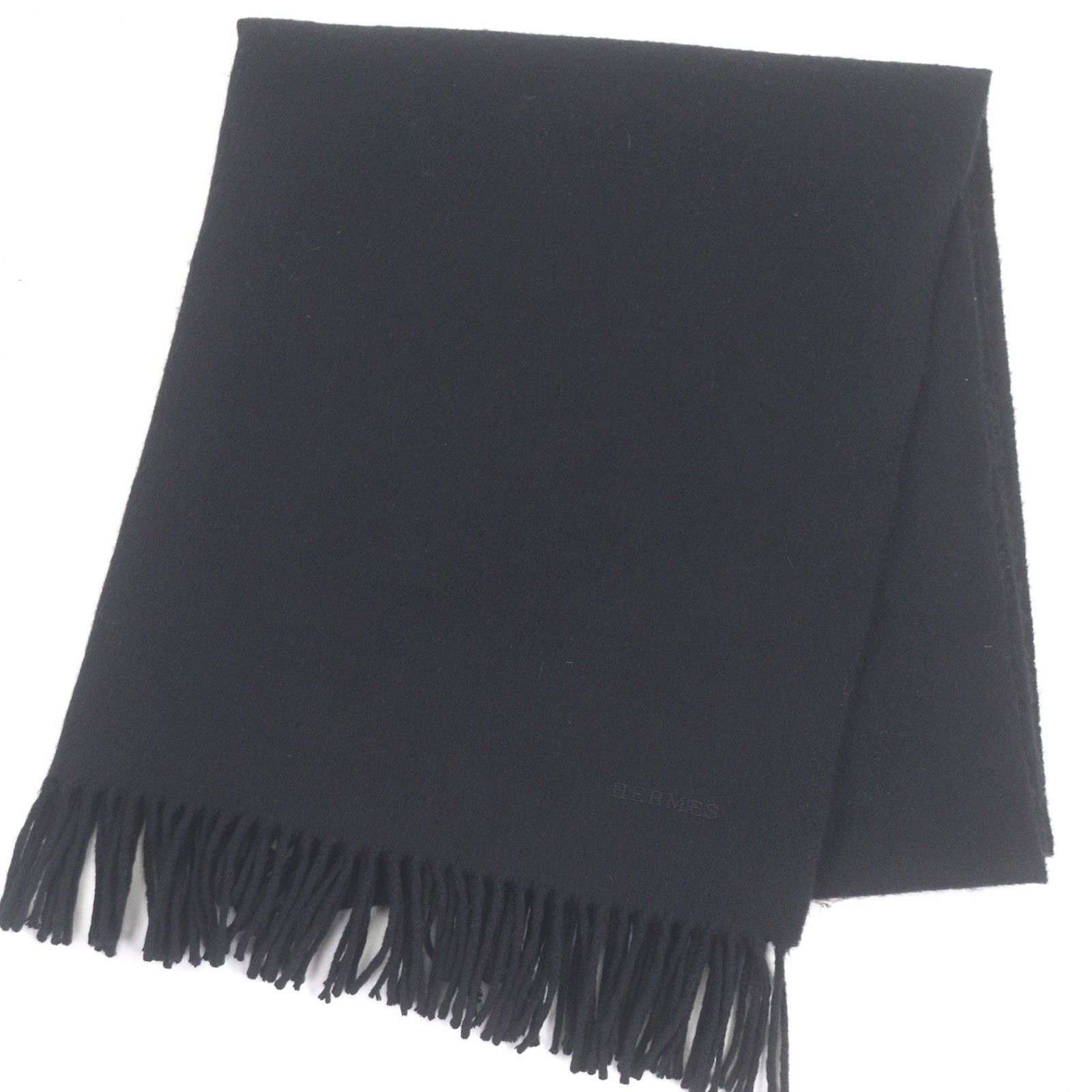 美品□HERMES エルメス カシミヤ100％ ロゴ刺繍 エンブロイダリー 大判