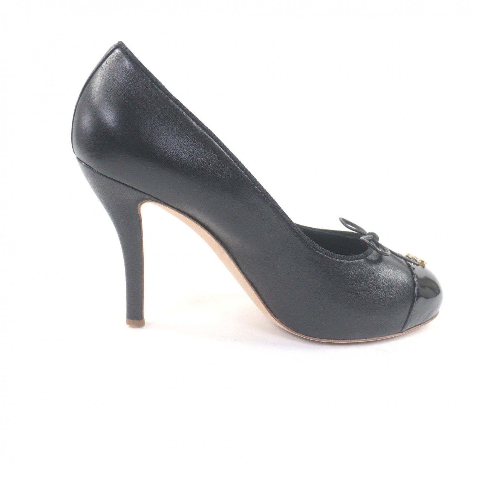 CHANEL 【美品】ブラックレザー ハイヒール36（23cm） 美品 CHANEL シャネル ココマーク ゴールドヒールパンプス レザー