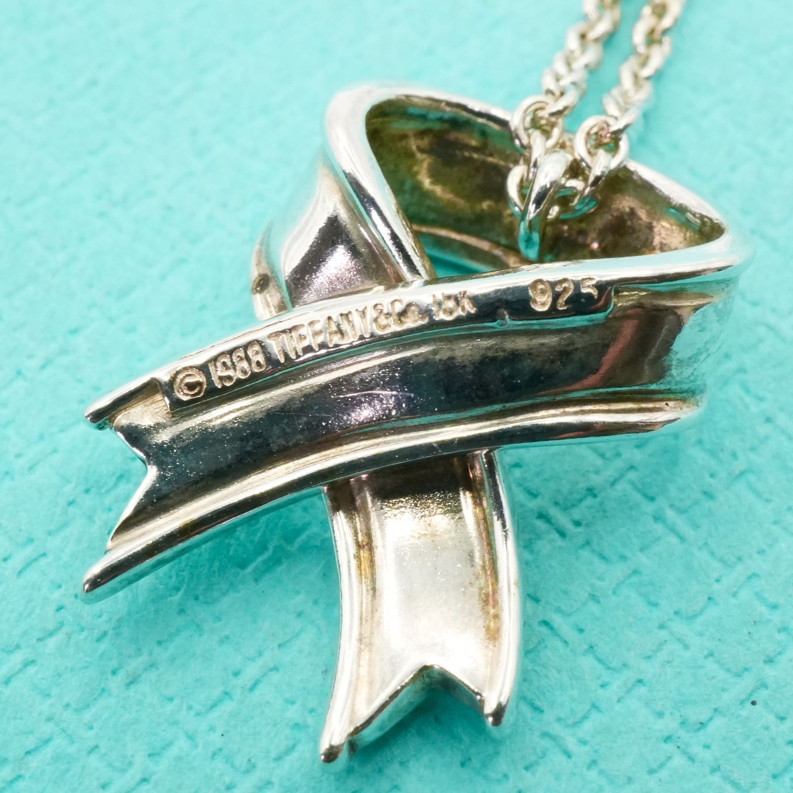 極美品 ティファニー リボン シルバー ペンダント ネックレス /25-1873