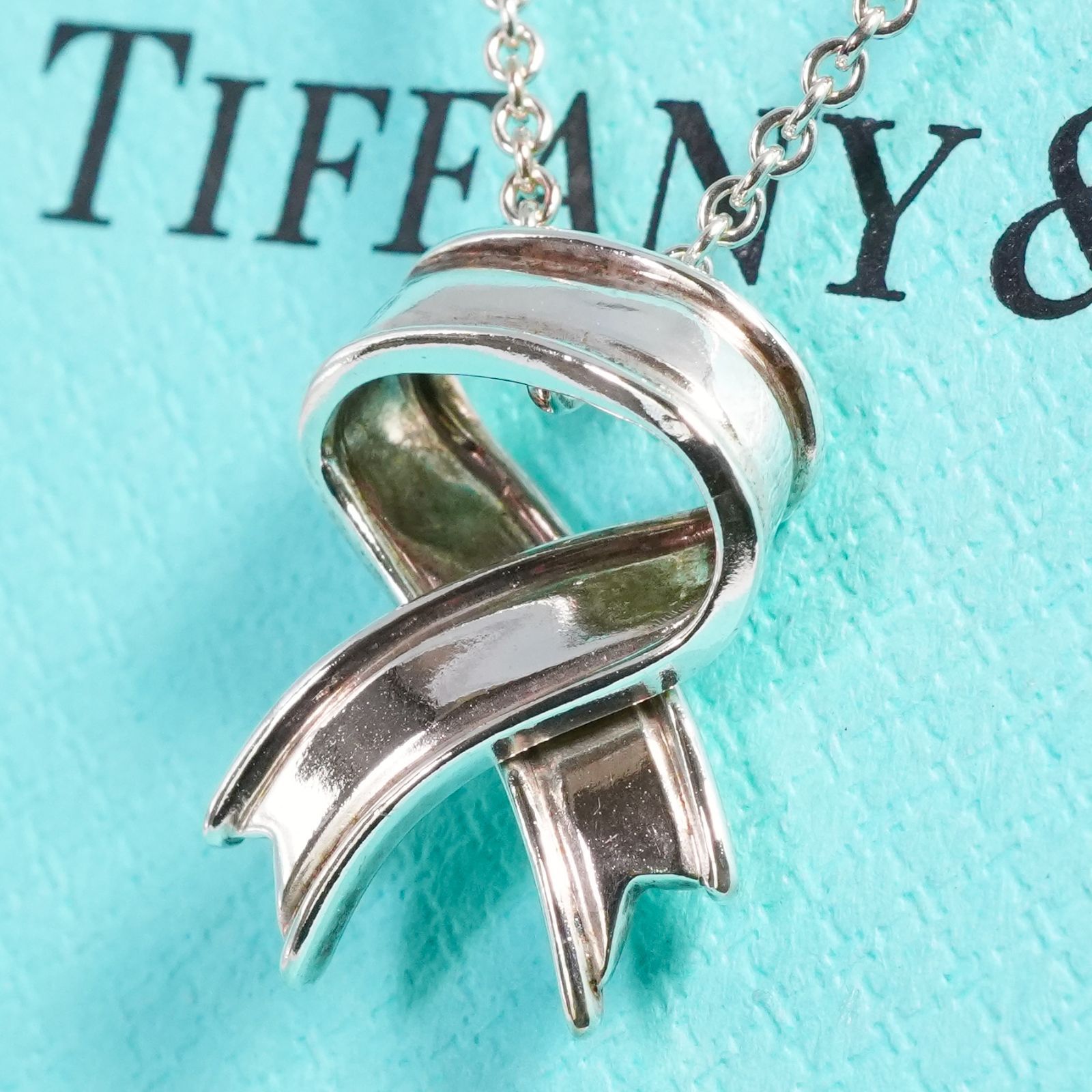 極美品 ティファニー リボン シルバー ペンダント ネックレス /25-1873