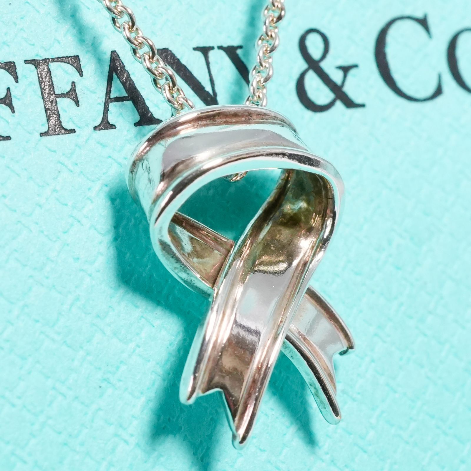 極美品 ティファニー リボン シルバー ペンダント ネックレス /25-1873