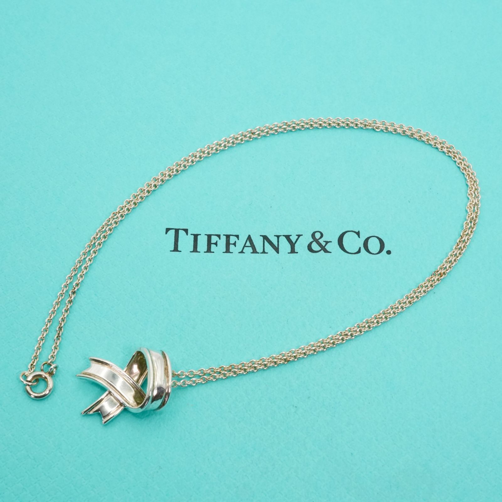 極美品 ティファニー リボン シルバー ペンダント ネックレス /25-1873