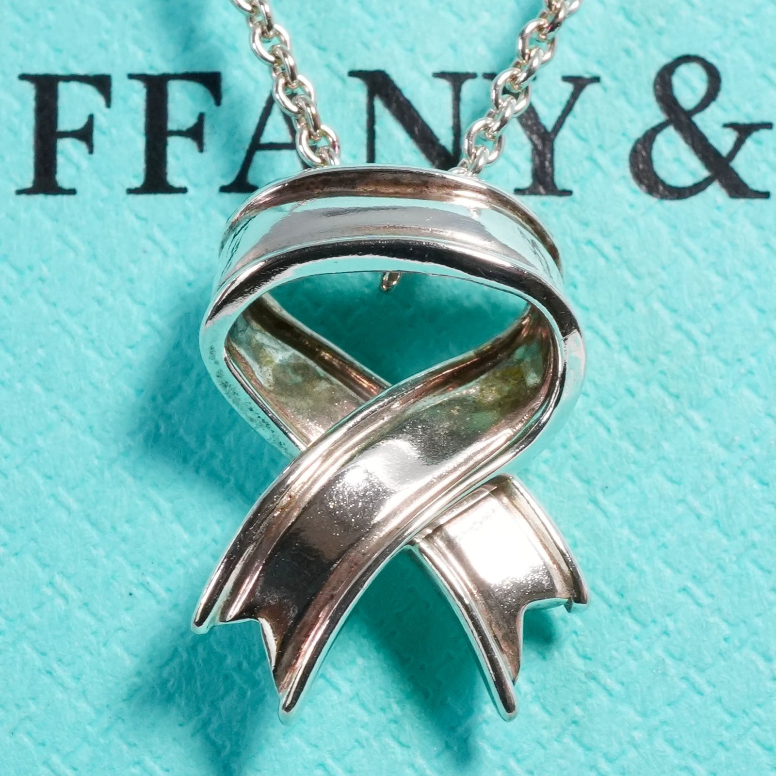 極美品 ティファニー リボン シルバー ペンダント ネックレス /25-1873