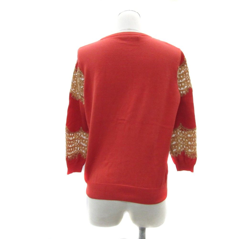 カルヴェン CARVEN ニットカーディガン M 赤 レッド レース Vネック 