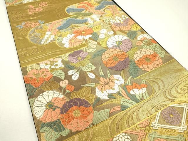 平和屋着物▽六通柄袋帯 唐織 霞花松文 金糸 正絹 逸品 DAAZ6489fe