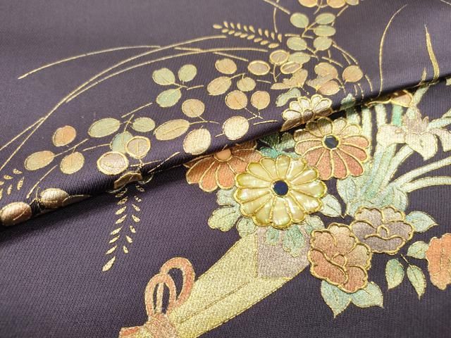 平和屋着物●太鼓柄袋帯　紬地　更紗花文　金彩　正絹　逸品　CABA5183hy 平和屋着物○太鼓柄袋帯 紬地 更紗花文 金彩 正絹 逸品 CABA5183hy