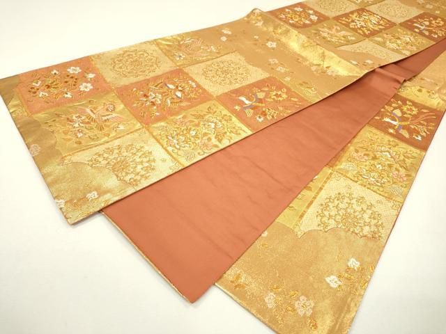 平和屋着物▽六通柄袋帯 唐織 正倉院花喰い鳥更紗文 正絹 逸品